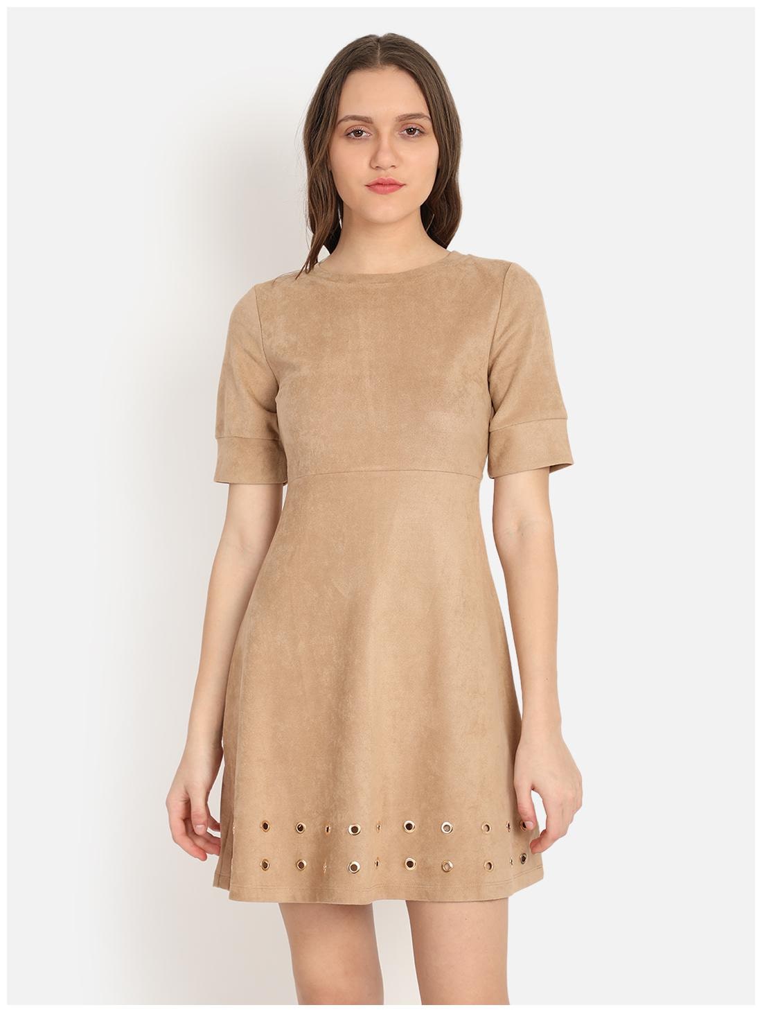 

Cover Story Beige Solid Sheath dress