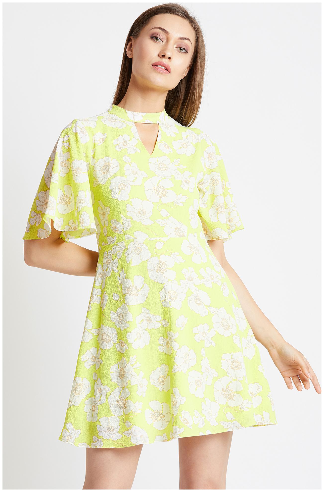 

Cover Story Green White Printed Drop-waist dress