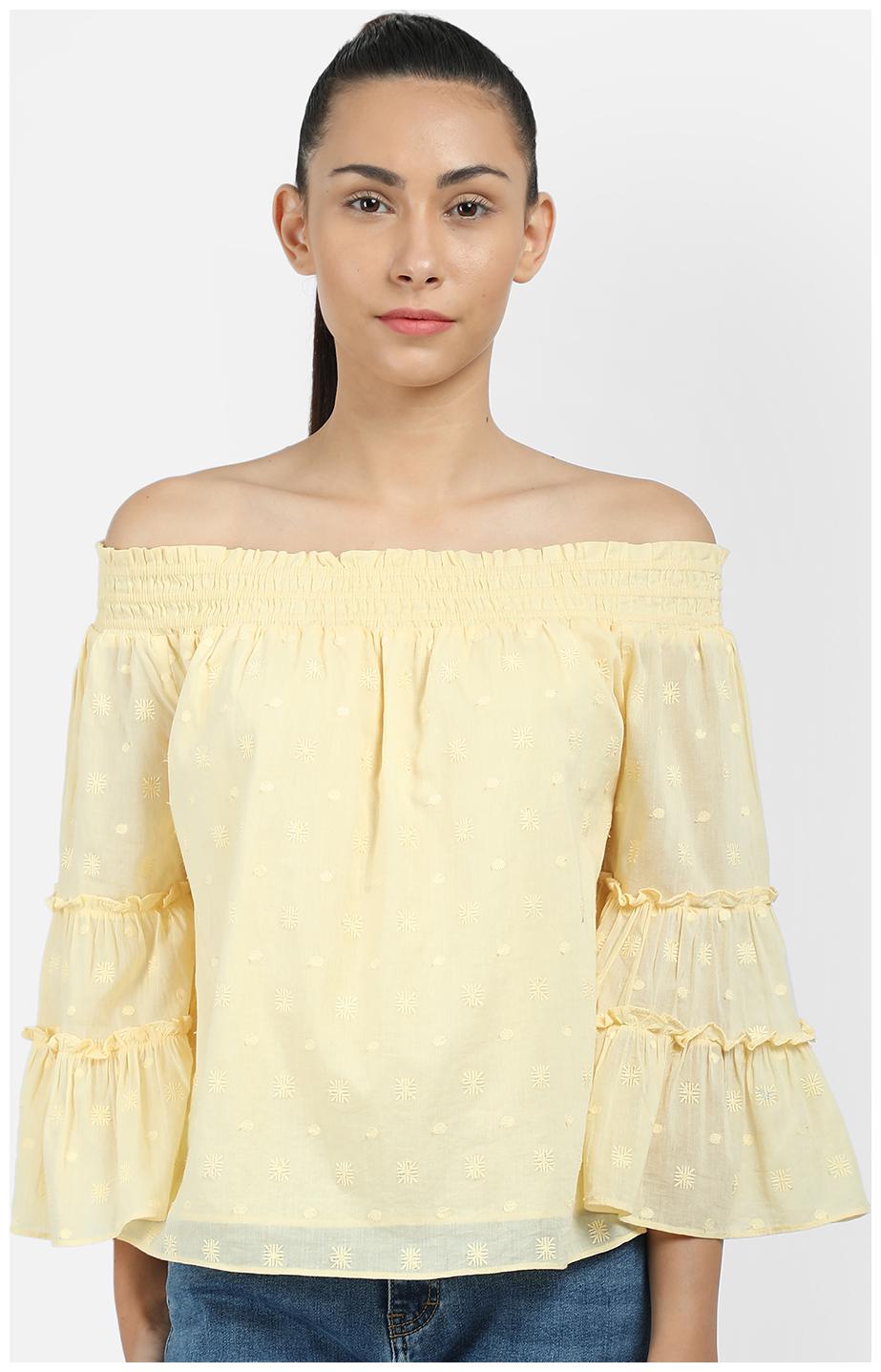 

Cover Story Women Embroidered Regular top - Yellow