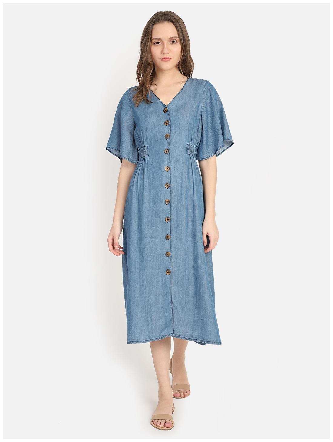 

Cover Story Women Blended Solid Blue A Line Dress