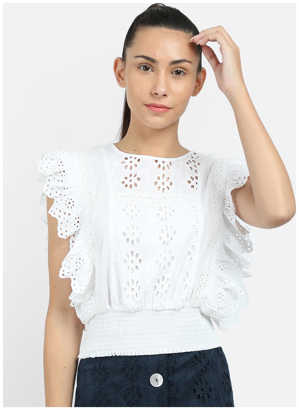 

Cover Story Women Embroidered Regular top - White