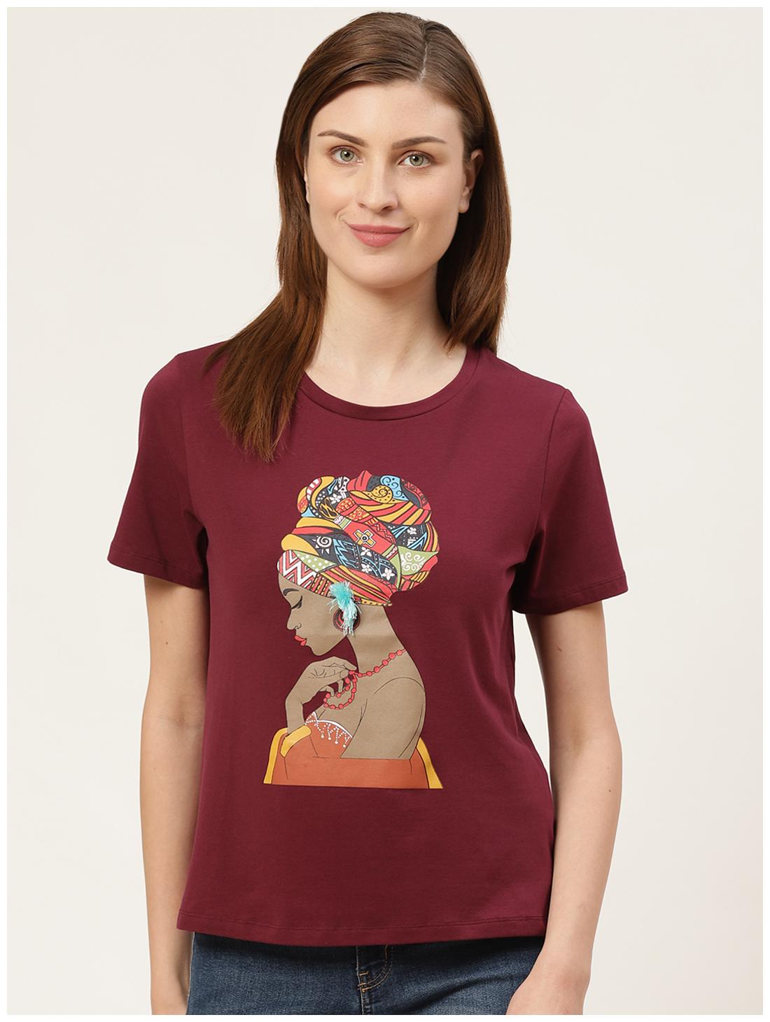 

Cover Story Women Maroon Regular fit Round neck Cotton T shirt