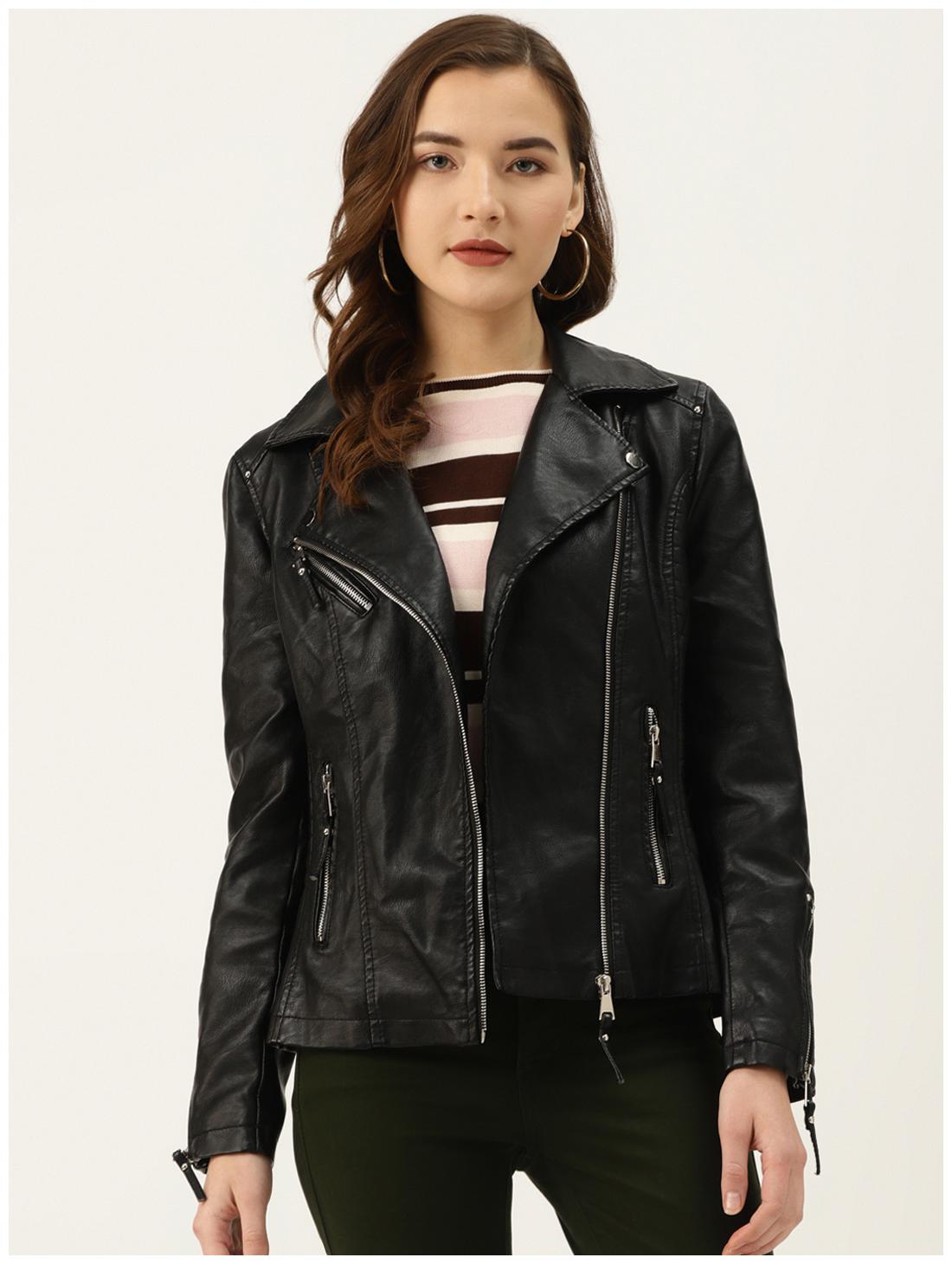 

Cover Story Women Solid Biker Jacket - Black