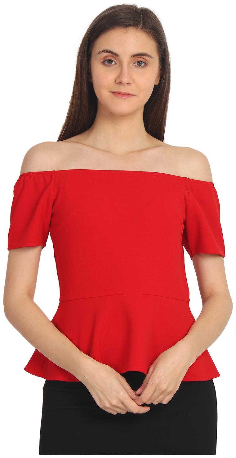

Cover Story Women Polyester Solid Red Peplum