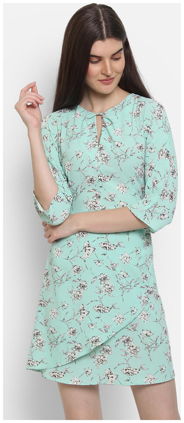 

Cover Story Green Printed Flared dress