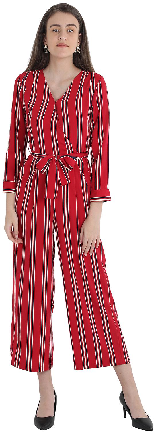 

Cover Story Striped Jumpsuit - Red