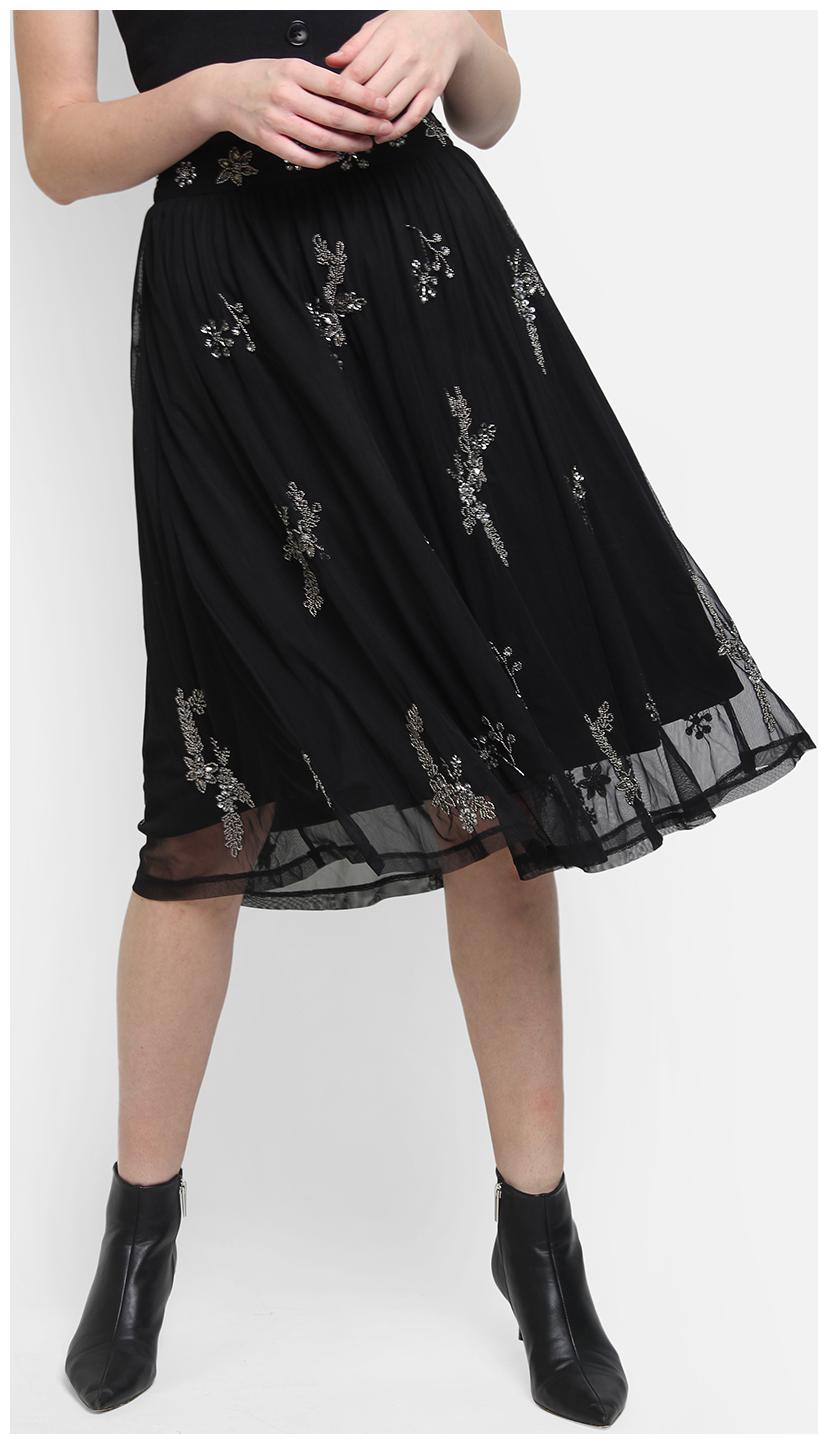 

Cover Story Embellished A-line skirt Midi Skirt - Black