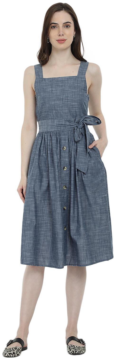 

Cover Story Blue Solid Fit flare dress