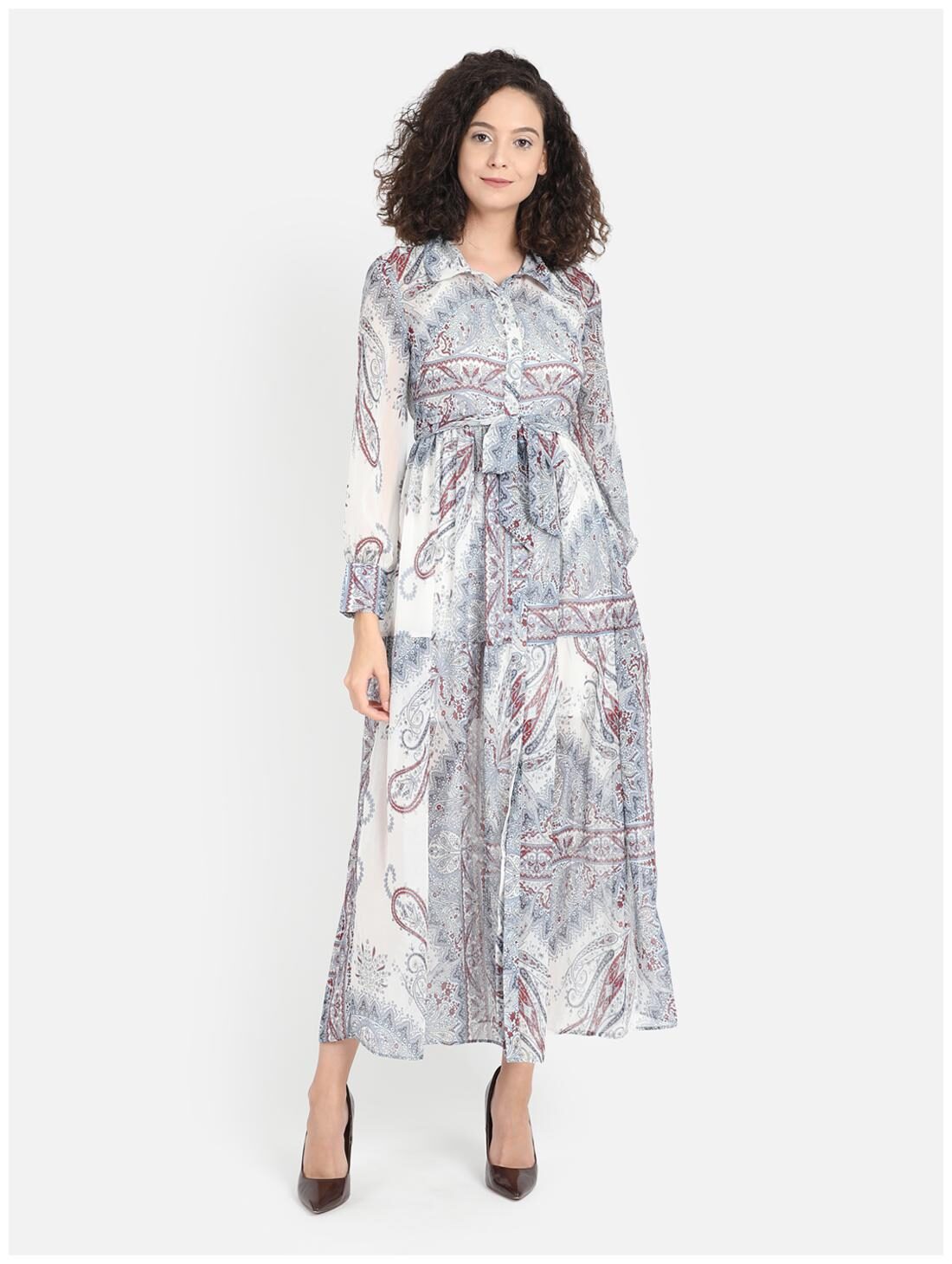 

Cover Story Blue Printed Fit flare dress