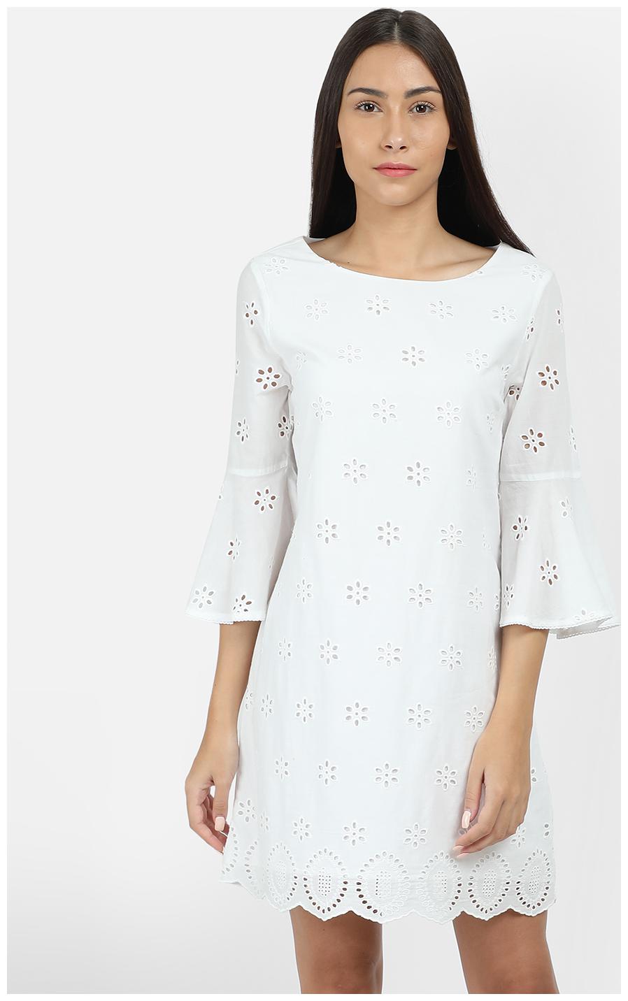 

Cover Story White Embroidered Assymetric dress