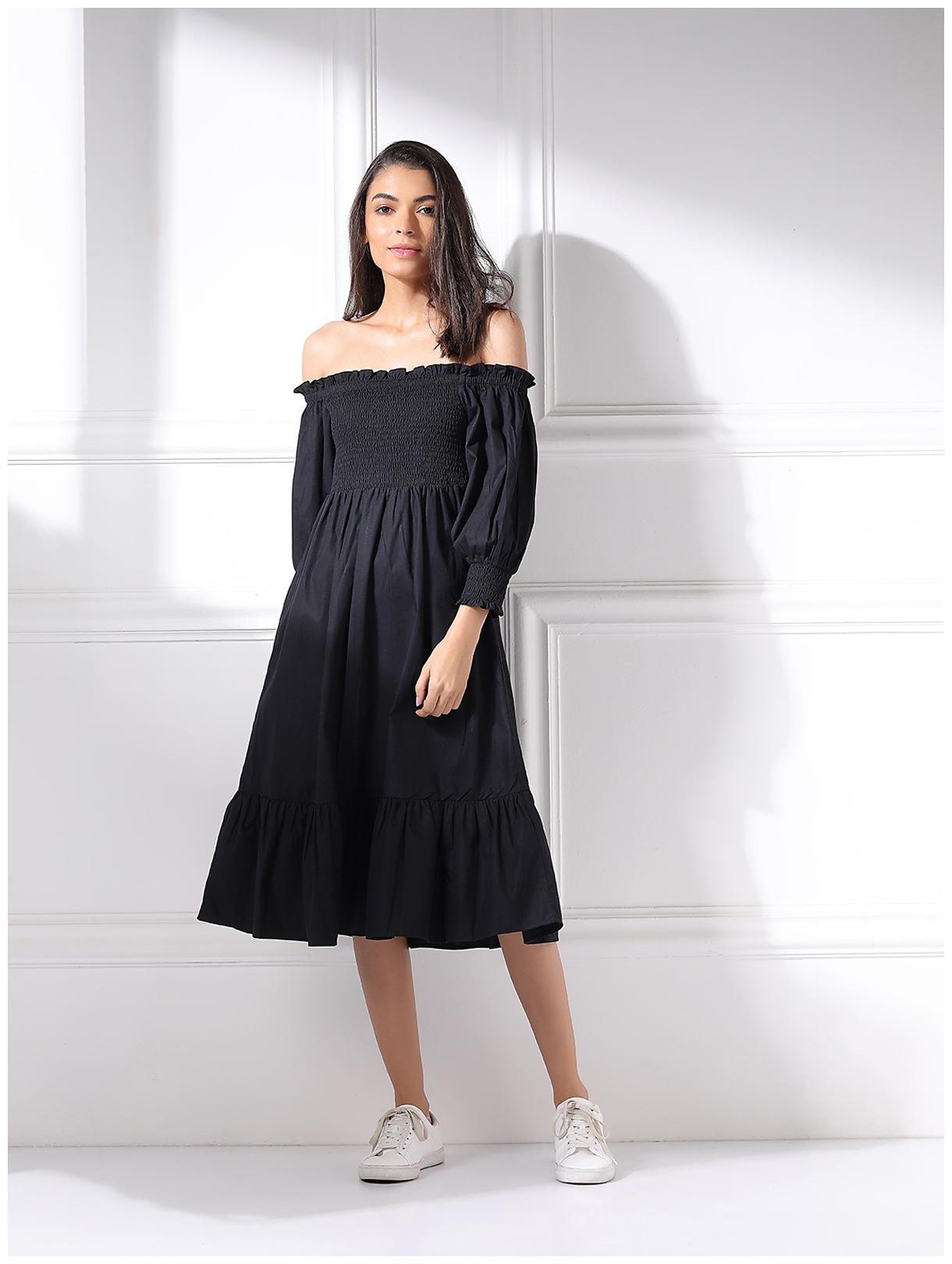 

Cover Story Black Solid Flared dress