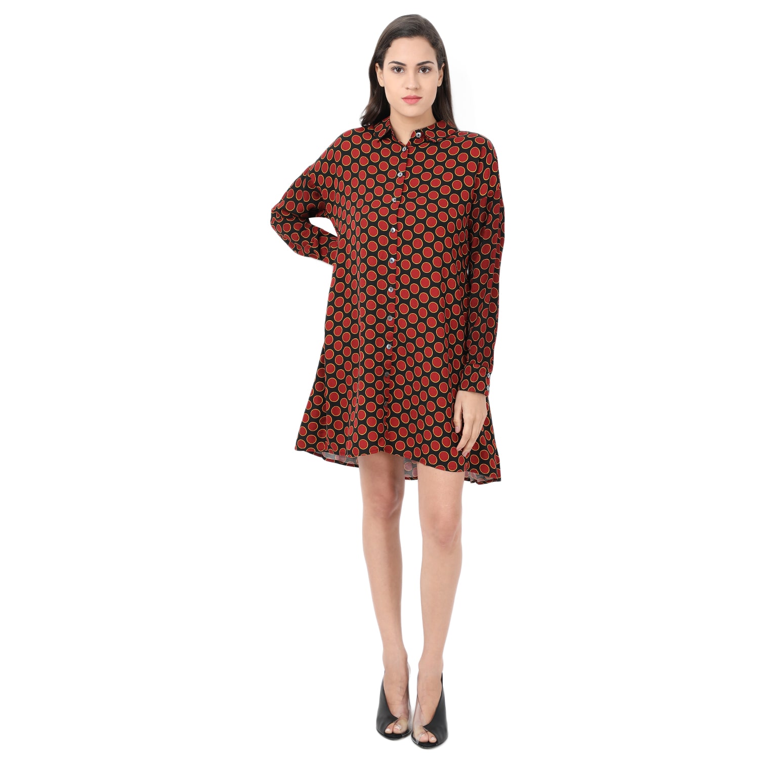 

Cover Story Maroon Polka dots Shirt dress