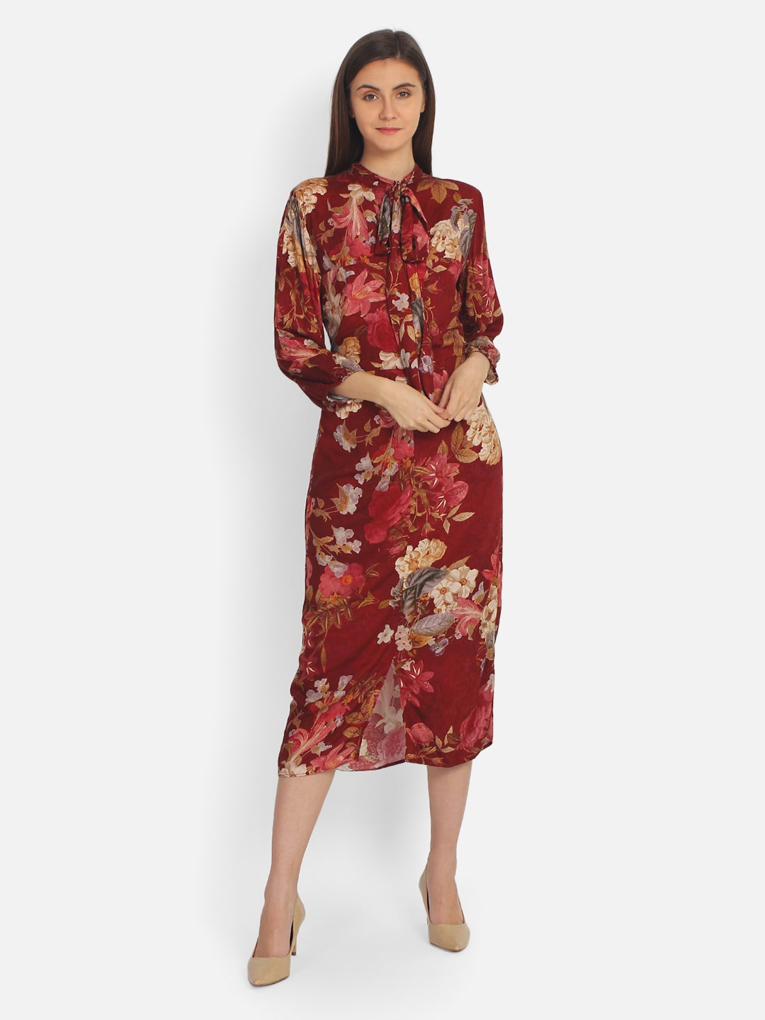 

Cover Story Maroon Floral Maxi dress
