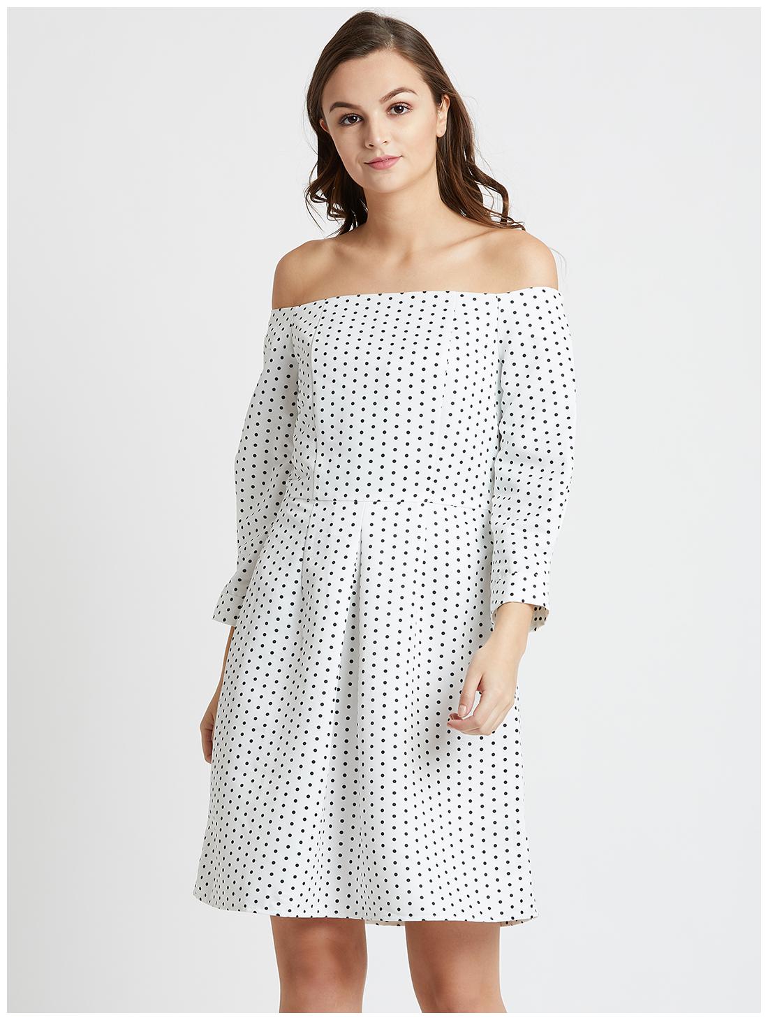 

Cover Story White Printed Fit flare dress