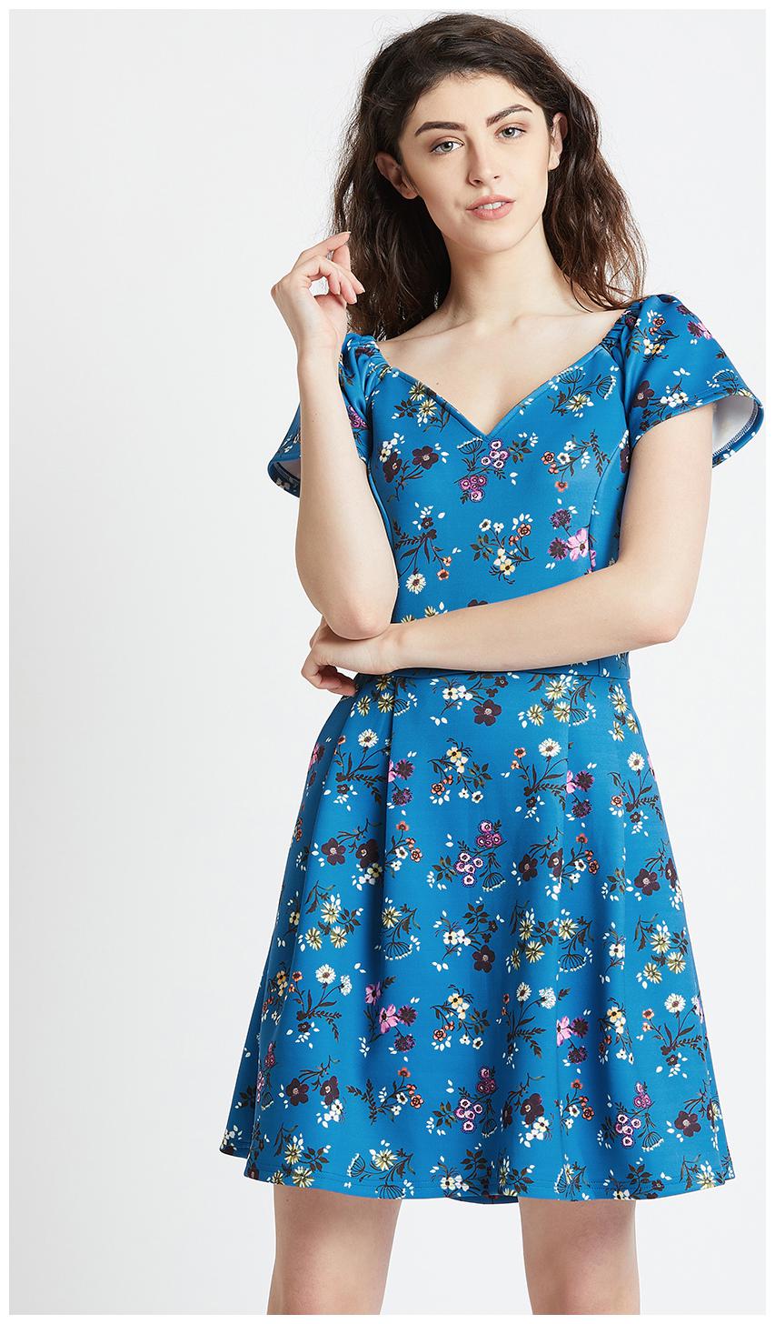 

Cover Story Turquoise Printed Flared dress