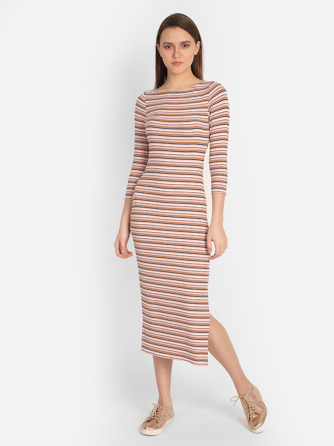 

Cover Story Pink Striped Bodycon dress