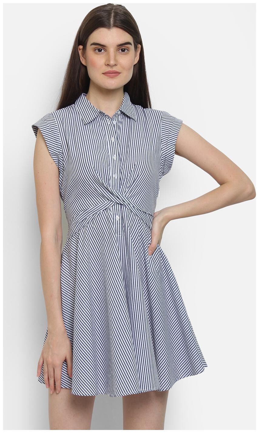 

Cover Story Blue Striped Flared dress