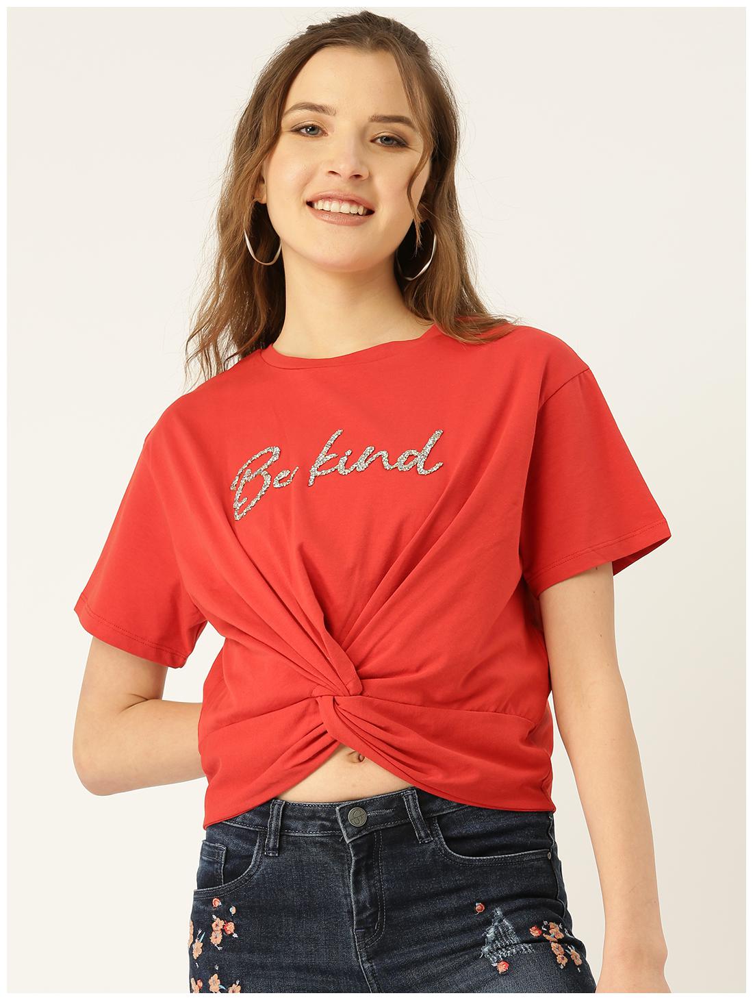 

Cover Story Women Red Regular fit Round neck Cotton T shirt