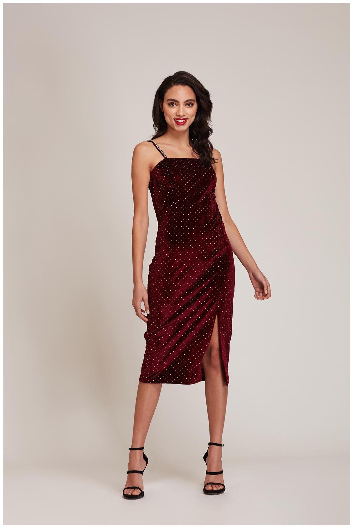 

Cover Story Maroon Polka dots Bodycon dress