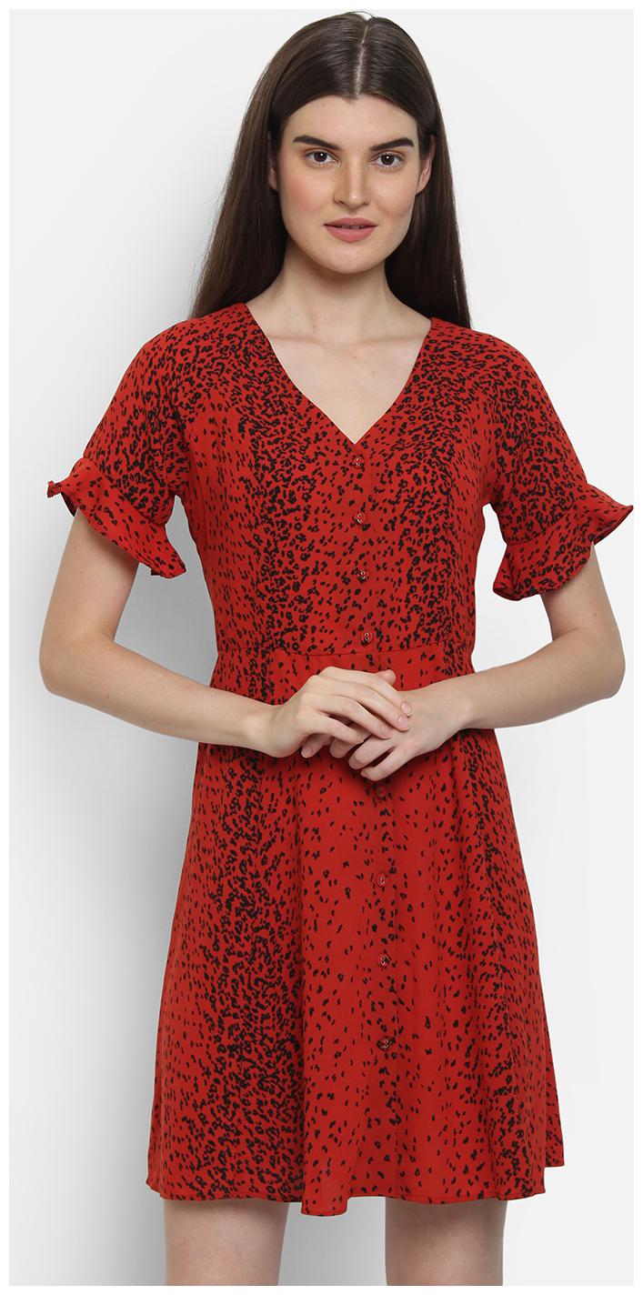 

Cover Story Red Printed Flared dress