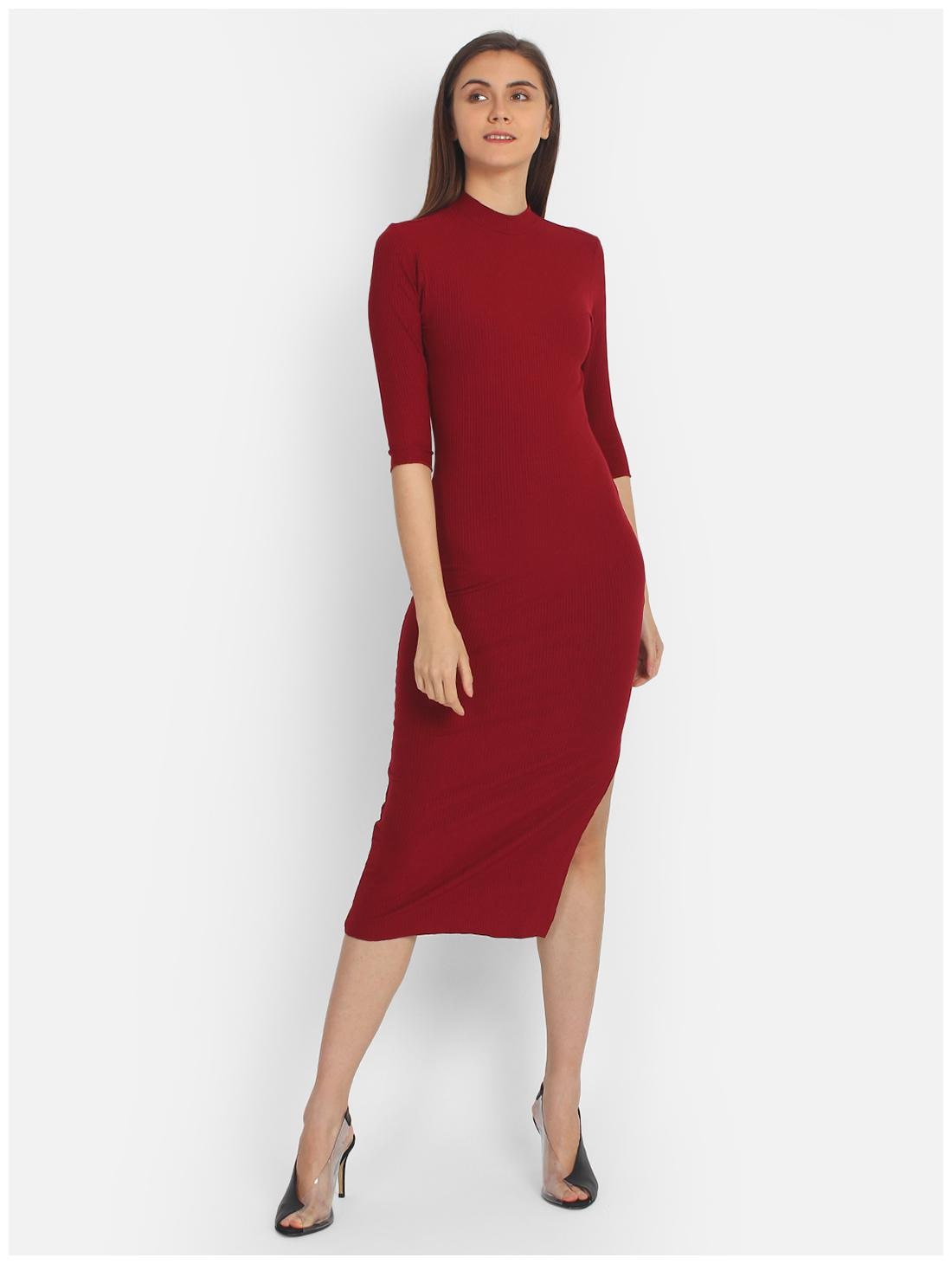 

Cover Story Maroon Solid Bodycon dress