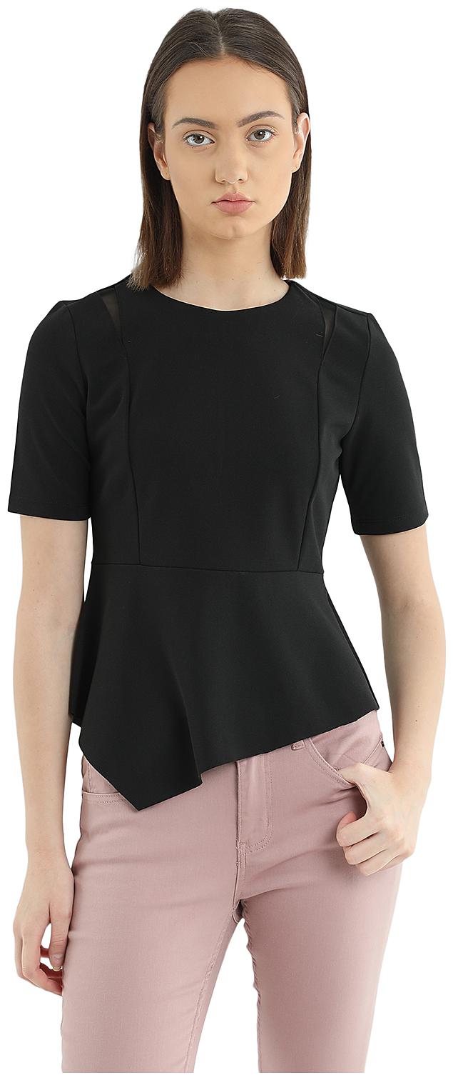 

Cover Story Women Black Regular fit Round neck Polyester T shirt