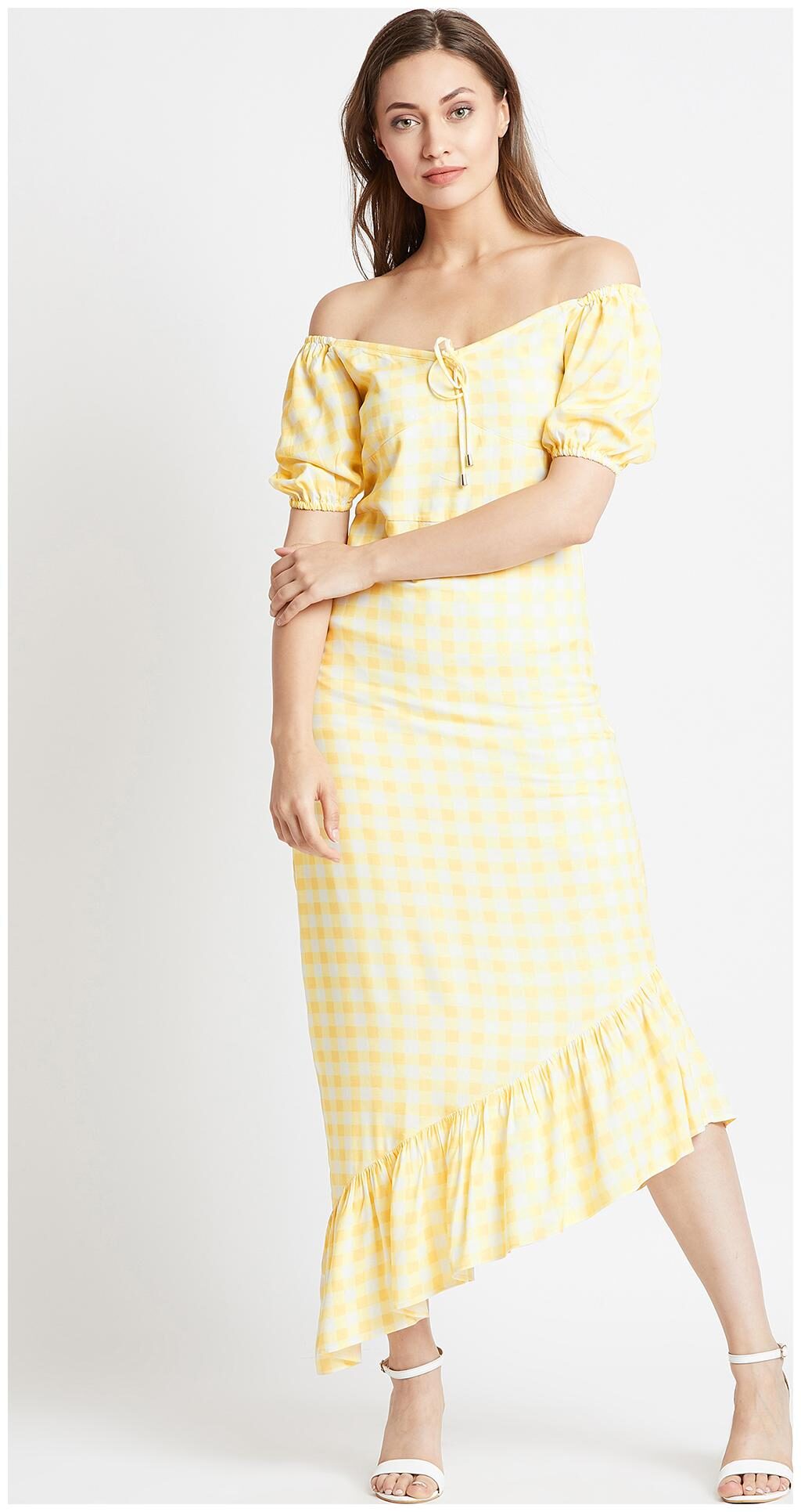 

Cover Story Yellow White Embellished Maxi dress