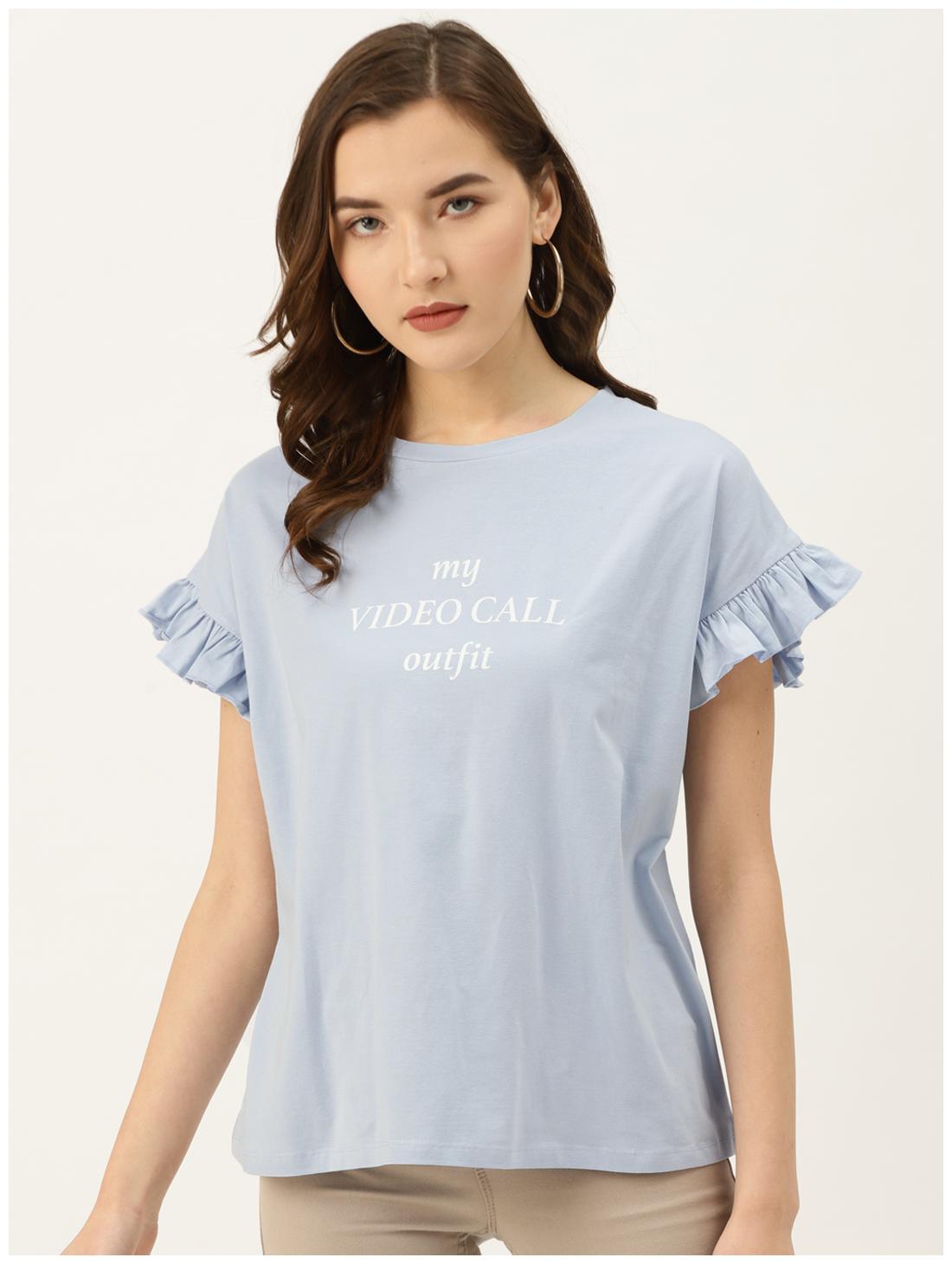 

Cover Story Women Blue Regular fit Round neck Cotton T shirt
