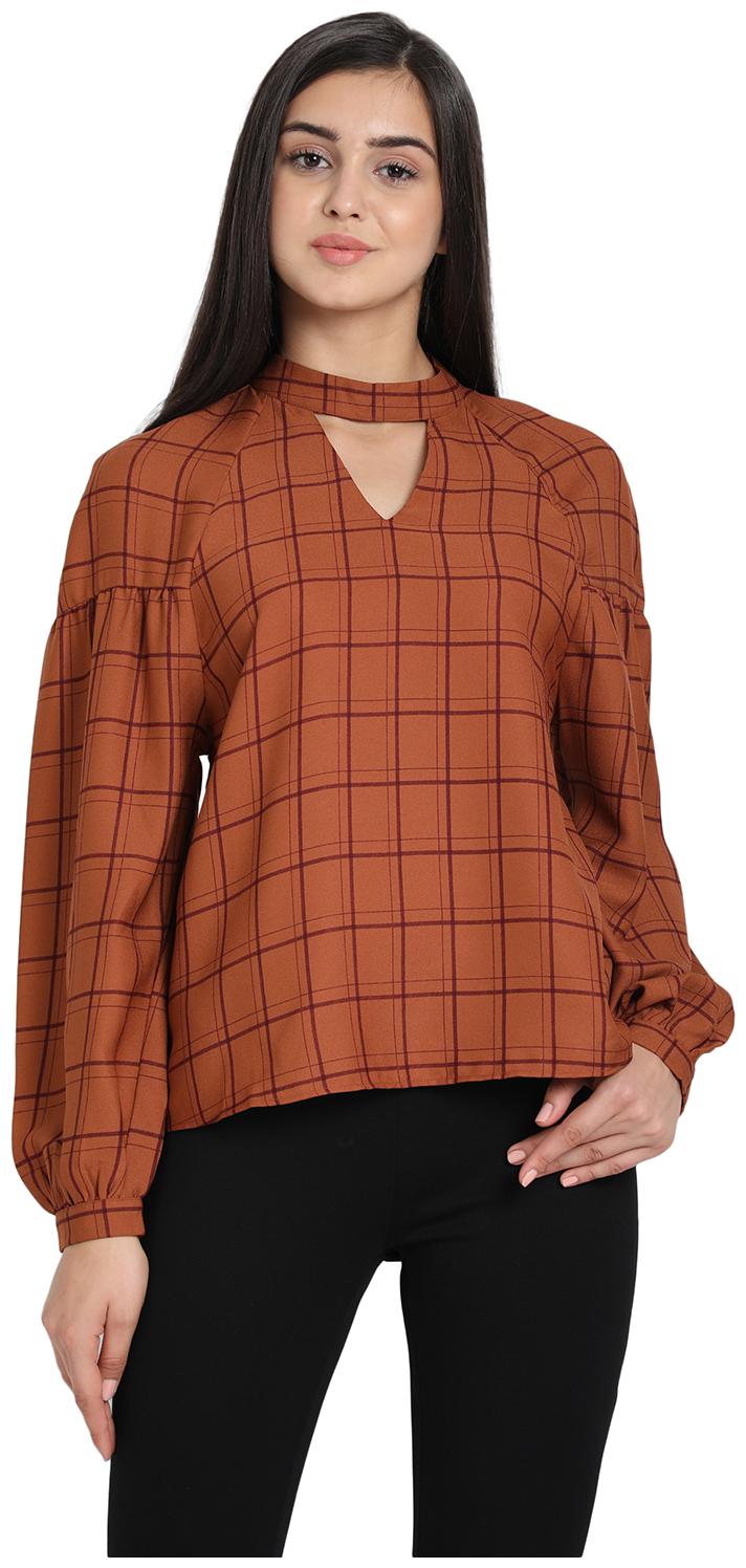 

Cover Story Women Checked Blouson top - Brown