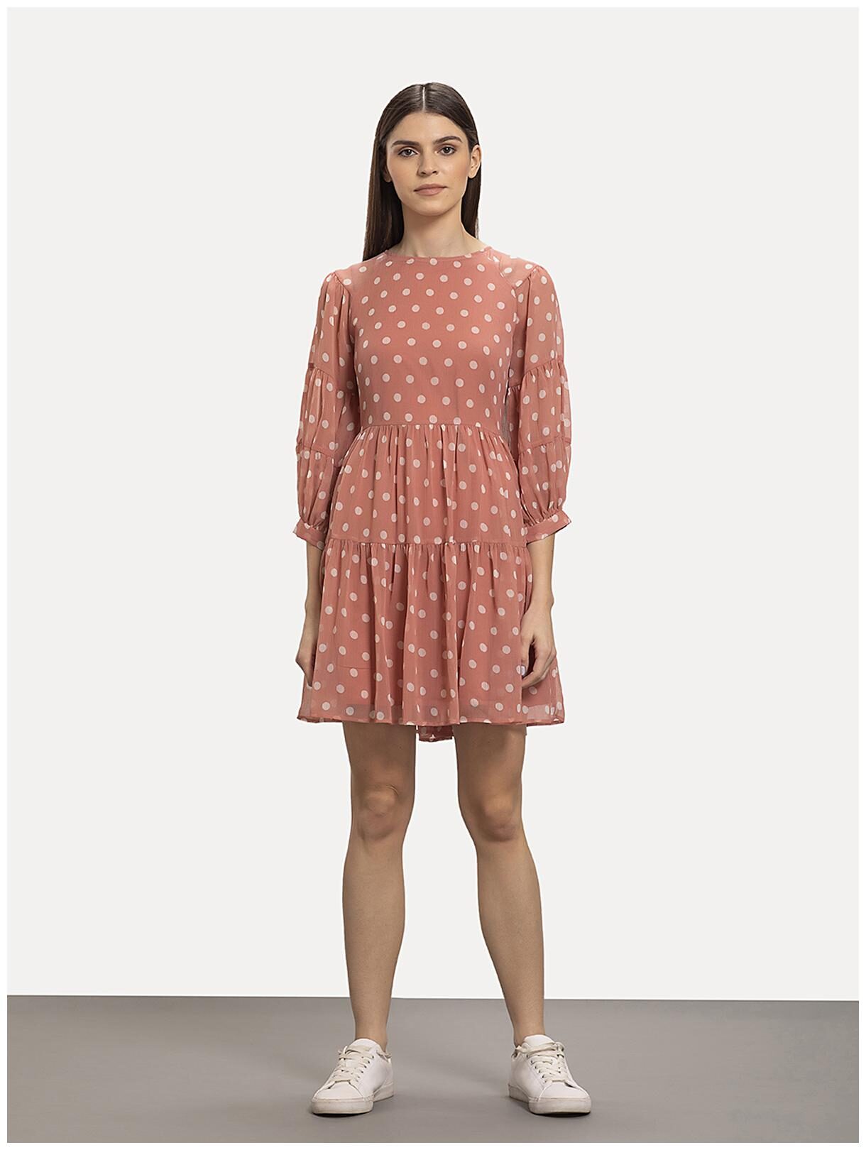 

Cover Story Polyester Polka Dots Pink A Line Dress For Women