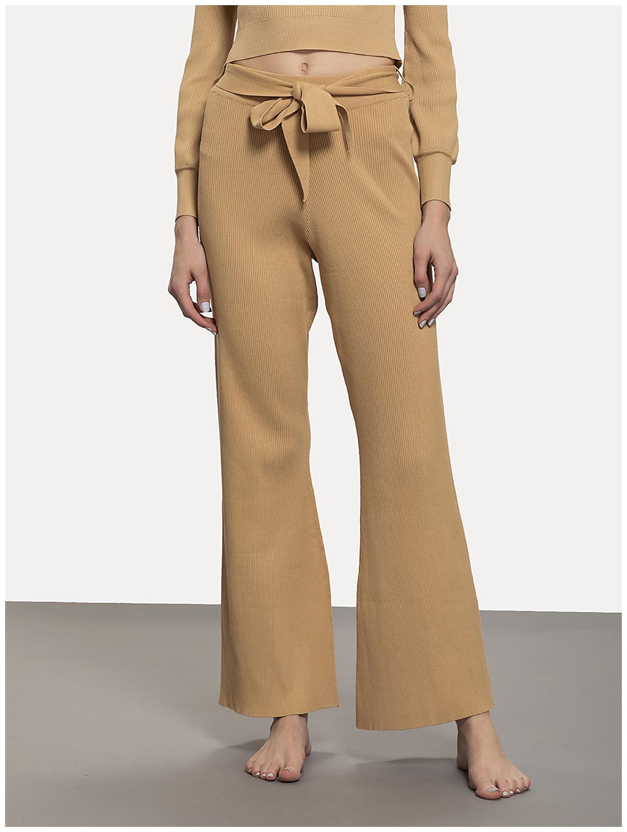 

Cover Story Ribbed Flare Trousers With Elasticated Waist For Women (Beige)