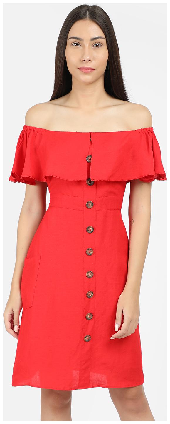

Cover Story Women Linen Solid Assymetric Dress Red