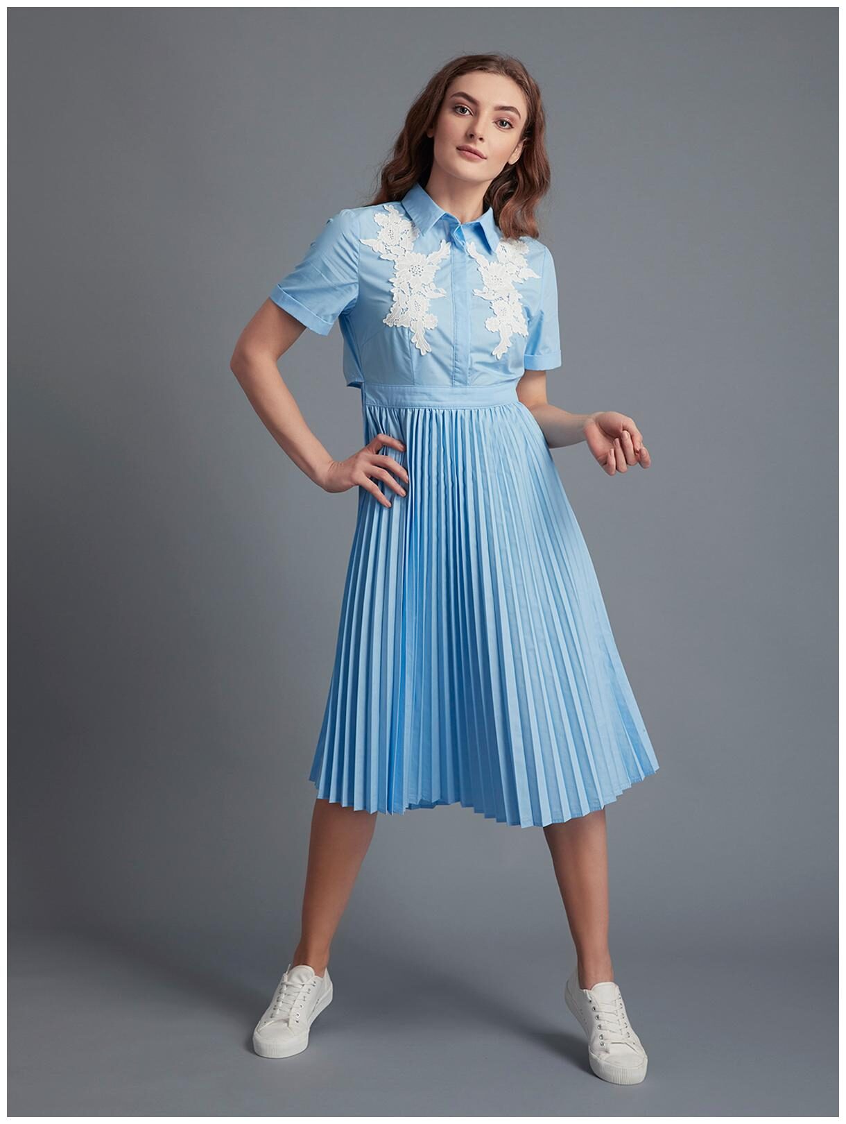 

Cover Story Blue Embroidered Flared dress