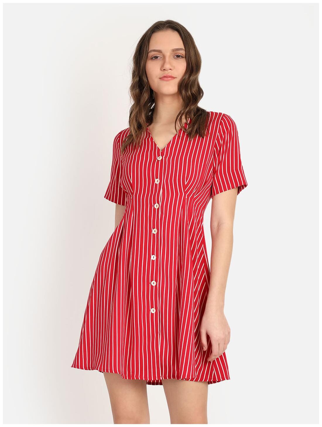 

Cover Story Red Striped Wrap dress