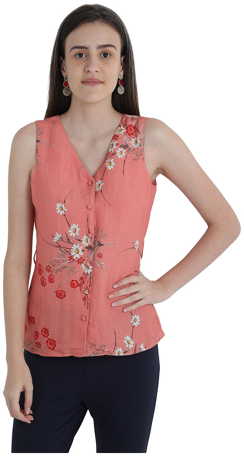 

Cover Story Women Pink Regular fit V neck Linen T shirt