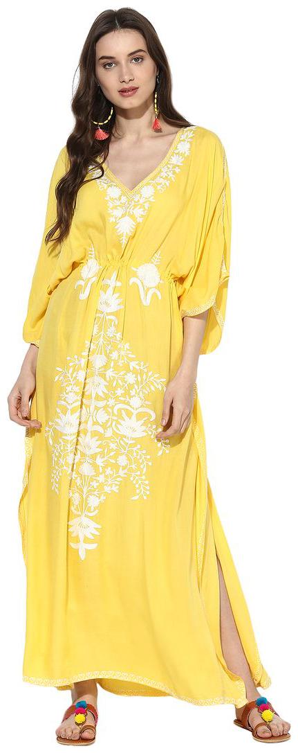 

craftbazar Yellow Embroidered Maxi dress
