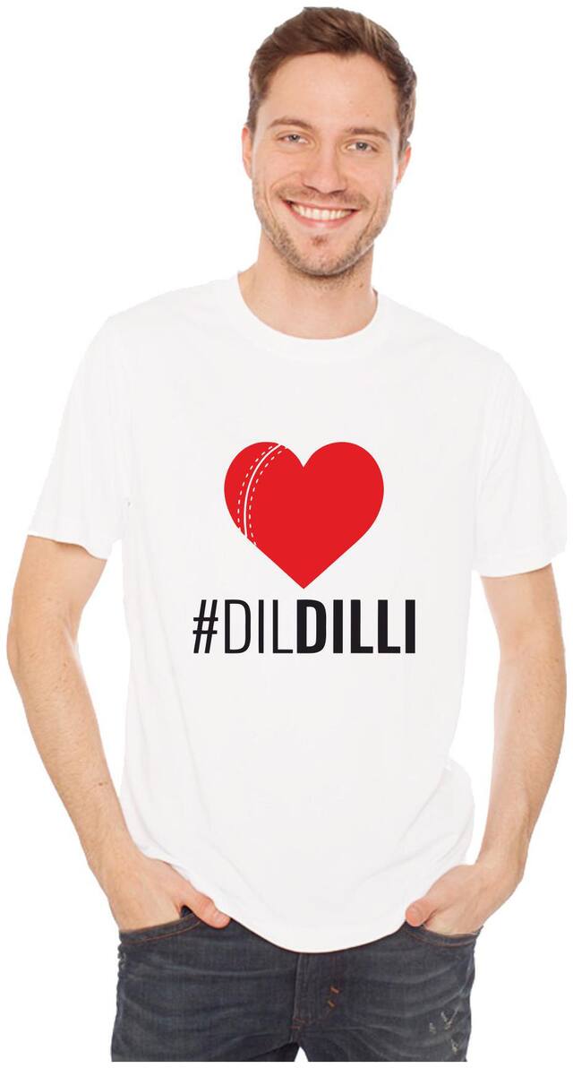 Crazy Sutra White Premium Dry Fit Polyester Half Sleeve Casual Printed IPL Cricket Delhi Special Tshirt (T-#DilDilli_L_B)