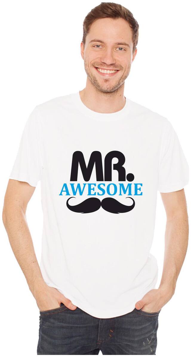 Crazy Sutra White Premium Dry Fit Polyester Half Sleeve Casual Printed Funky Special Tshirt (T-Mr.Awesome_L_B)