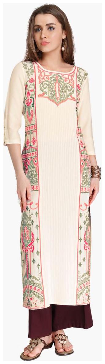 

NAARI Women Beige Embroidered Straight Kurti