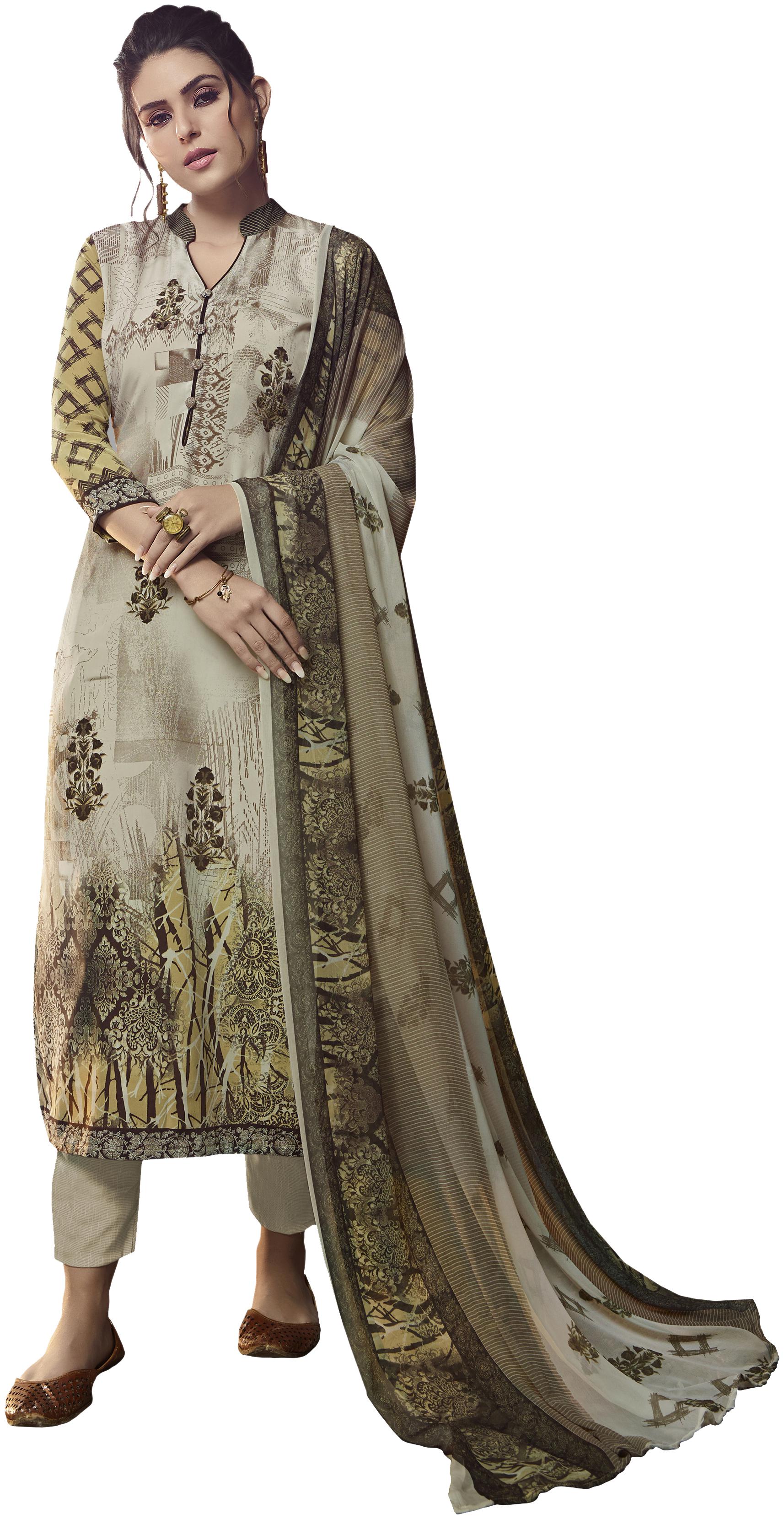 

Vishwam Cream Unstitched Kurta with bottom dupatta With dupatta Dress Material