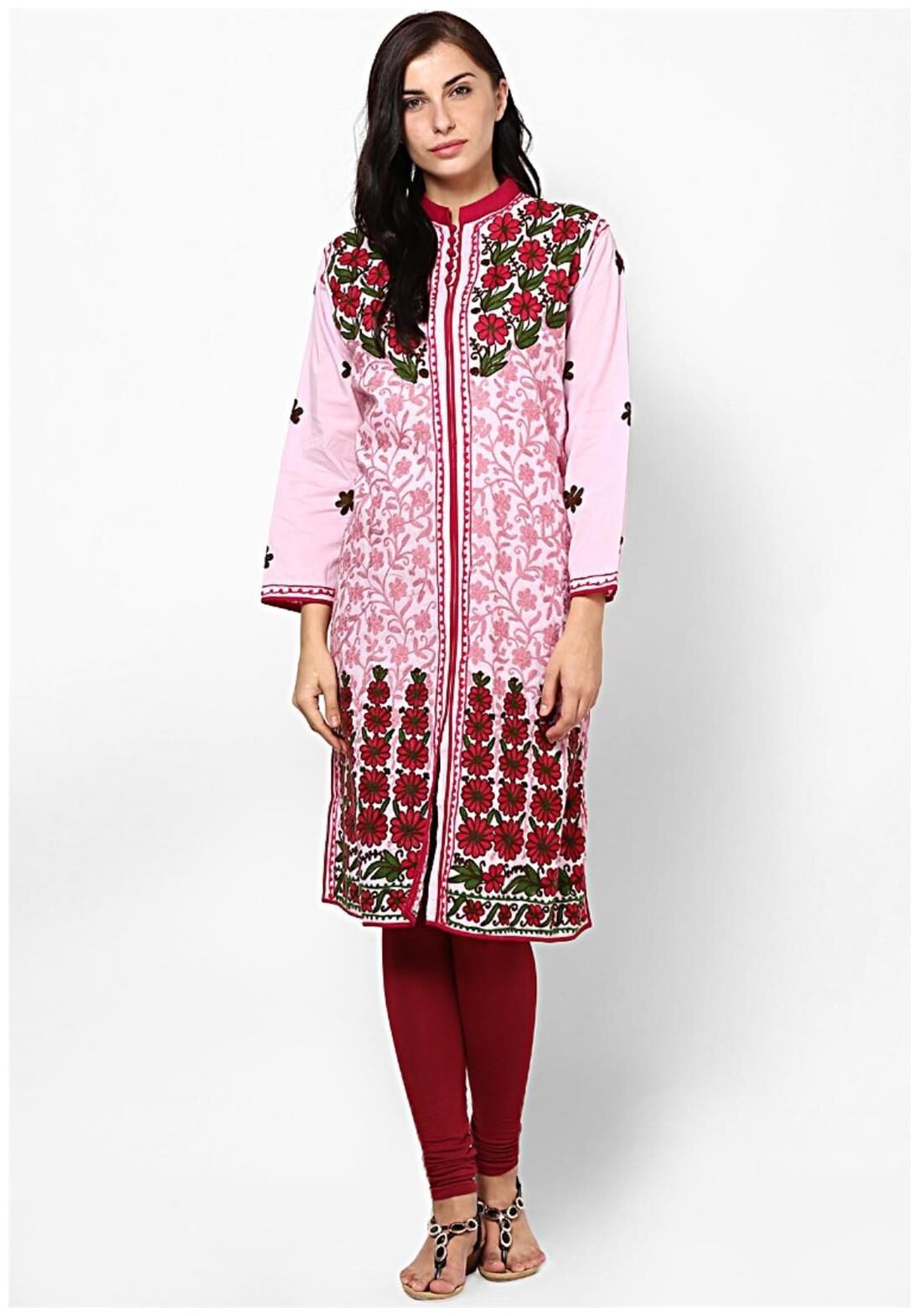 

Sukuma Women Pink Embroidered Straight Kurti