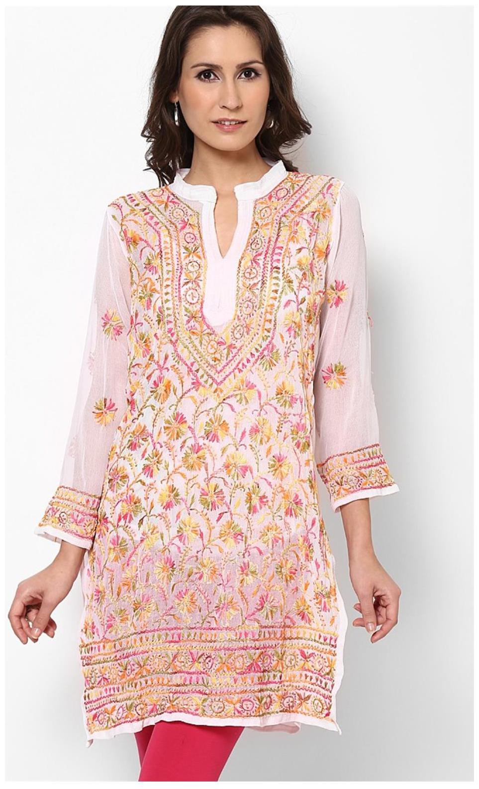 

Sukuma Women White Embroidered Straight Kurti