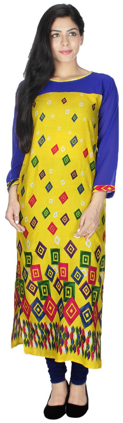 

Sukuma Women Yellow Printed Straight Kurti
