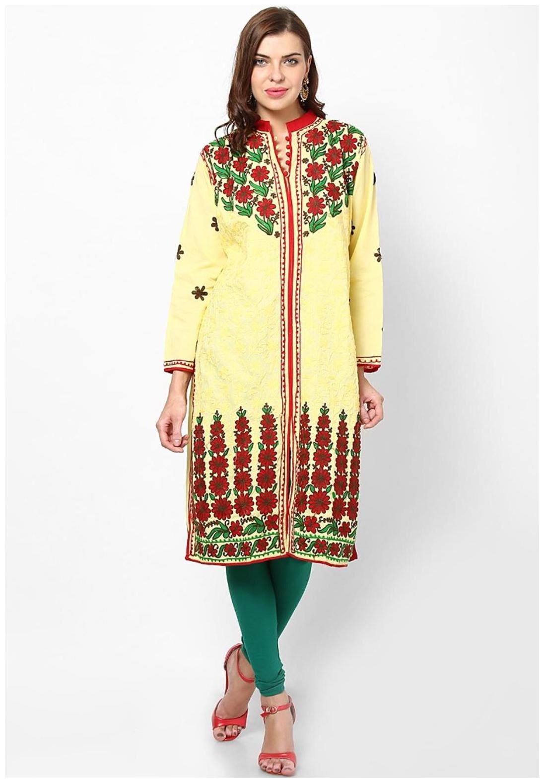 

Sukuma Women Yellow Embroidered Straight Kurti