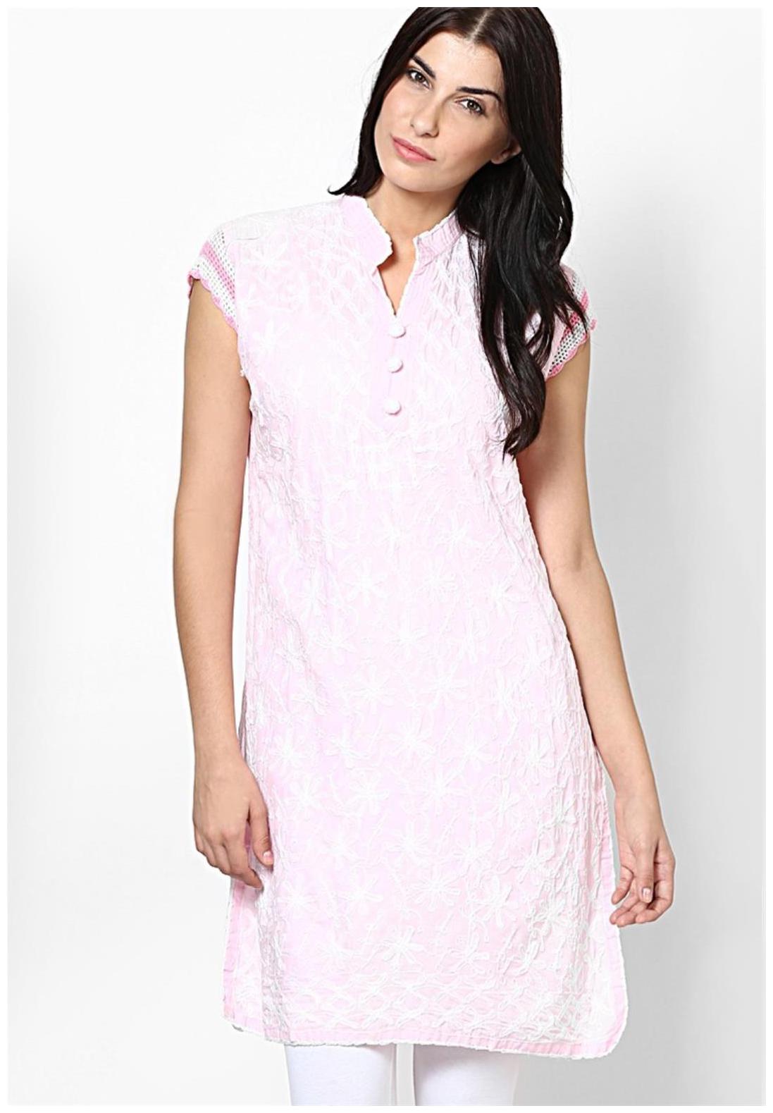 

Sukuma Women Pink Embroidered Straight Kurti