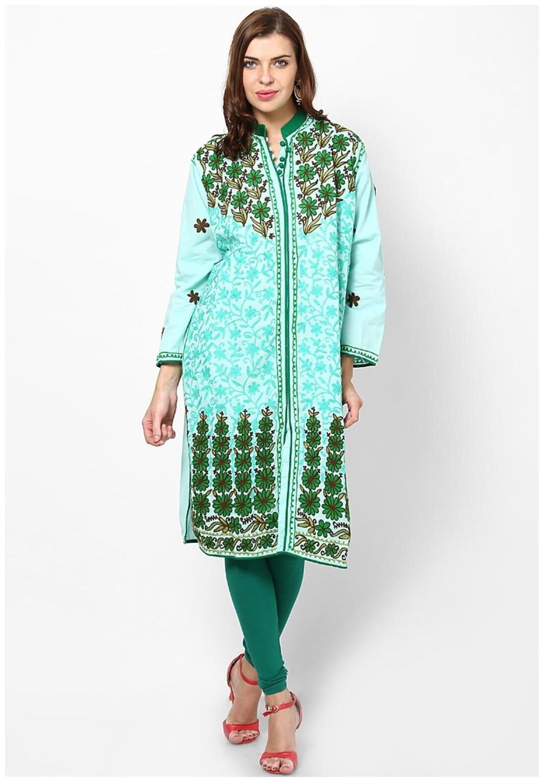 

Sukuma Women Green Embroidered Straight Kurti