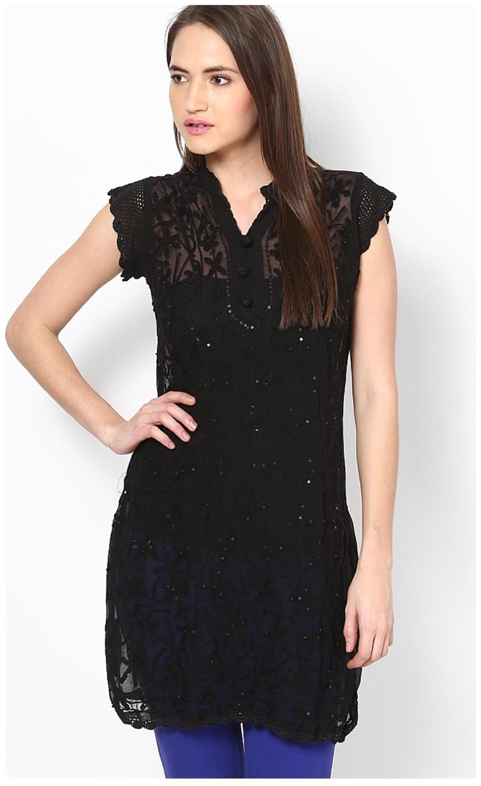 

Sukuma Women Black Embroidered Straight Kurti