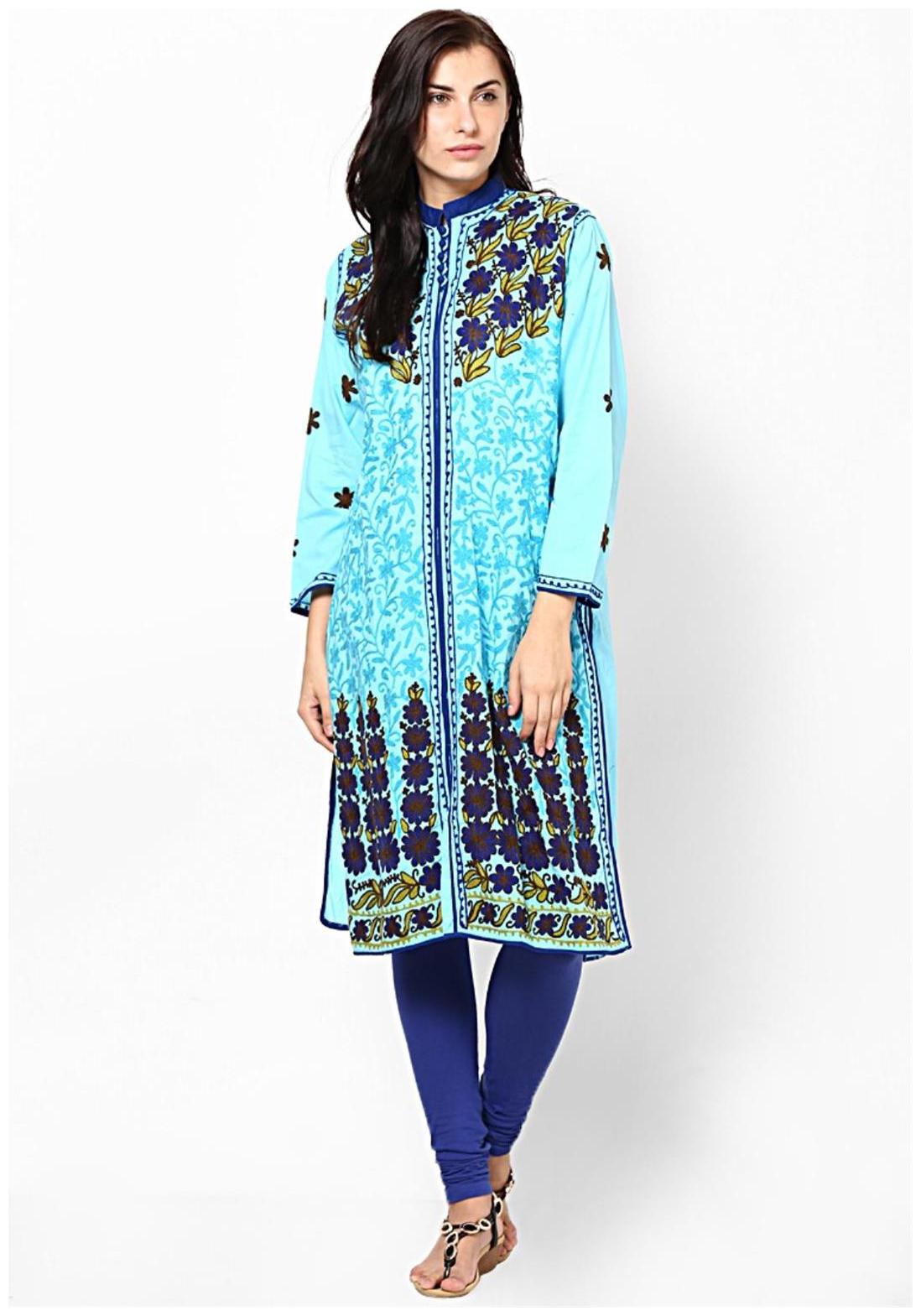 

Sukuma Women Blue Embroidered Straight Kurti