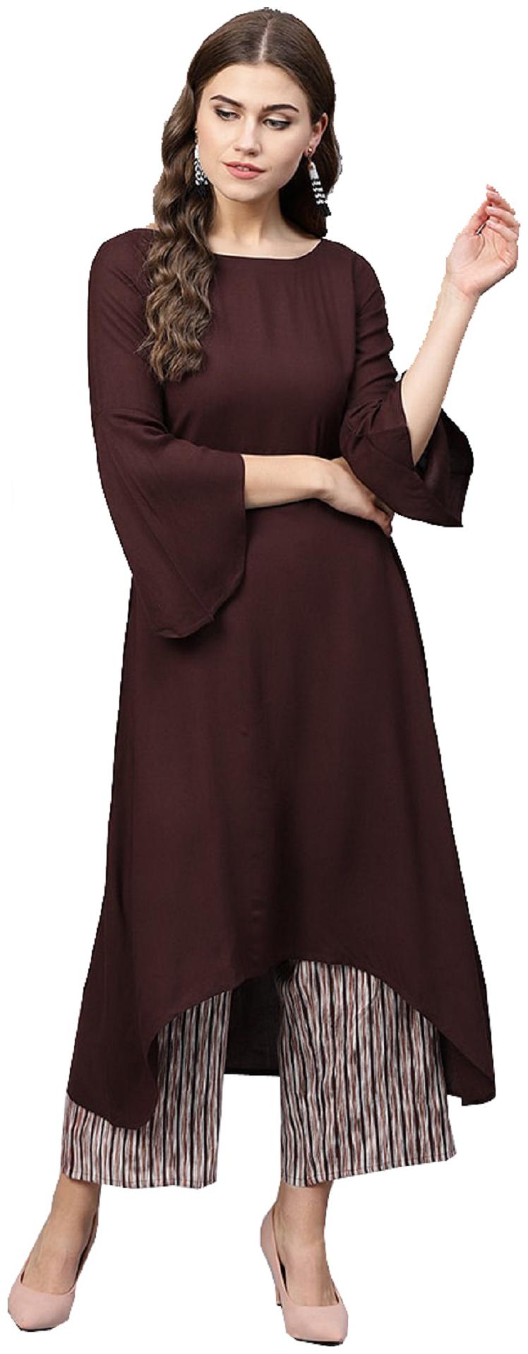 

Crepe Brown Party Casual Wear Kurti