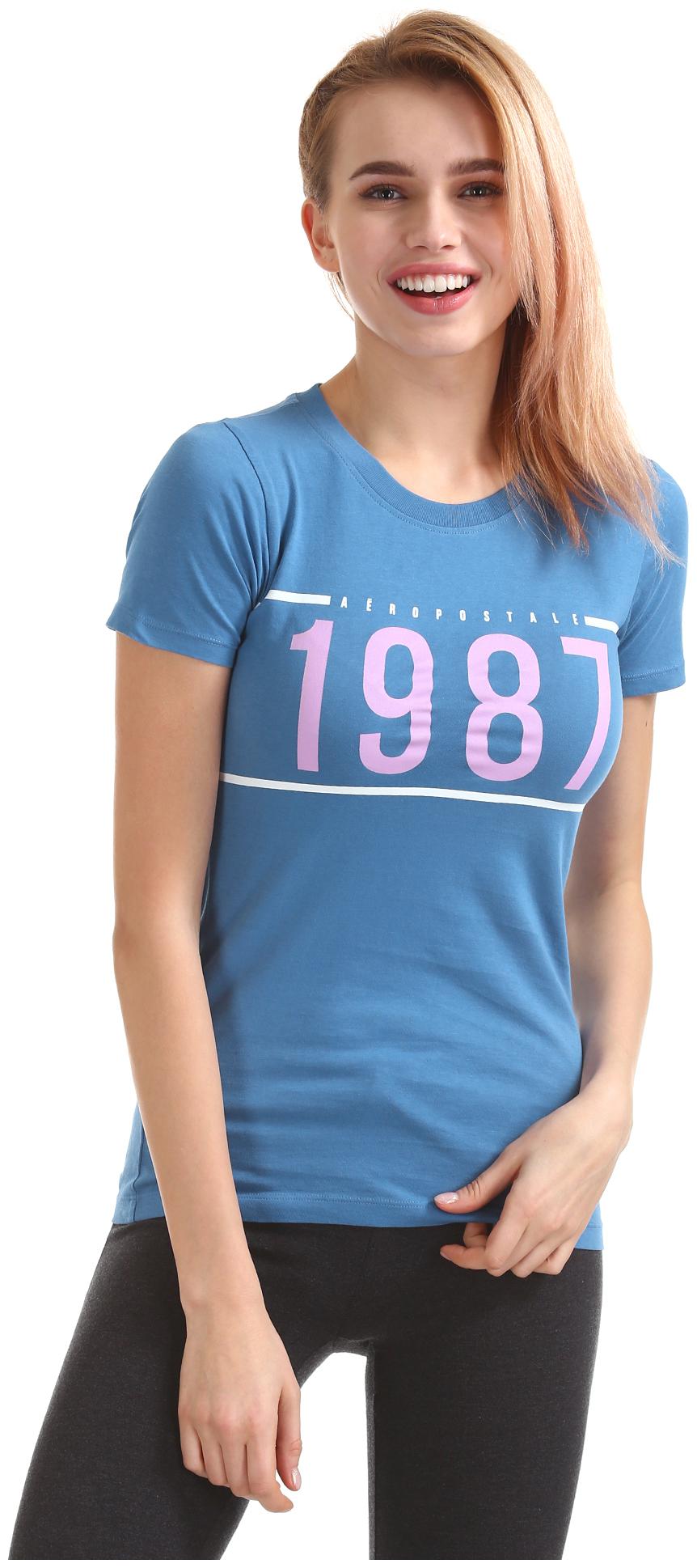 

Aeropostale Women Blue Slim fit Round neck Cotton T shirt